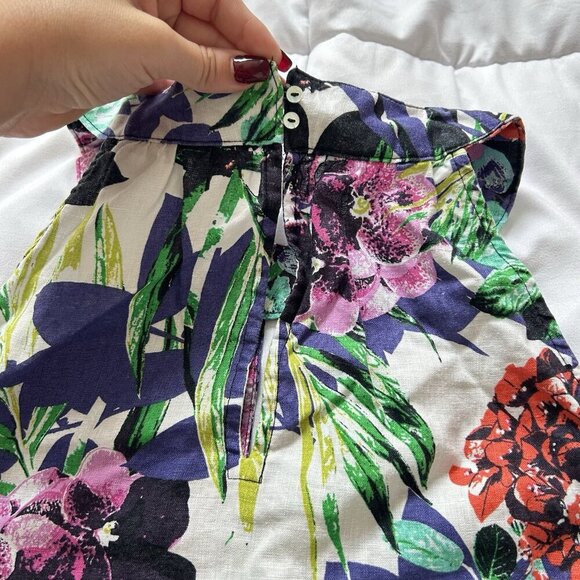 C&C California Womens S 100% Linen Sleeveless Dress Tropical Palm Floral Halter - Picture 6 of 7